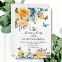 Dammblå gula blommor fjärilar 80-årsdag