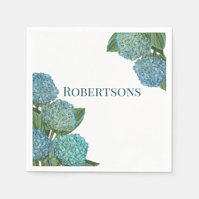 Dammblå hortensia bukett pappersservett (Framsidan)