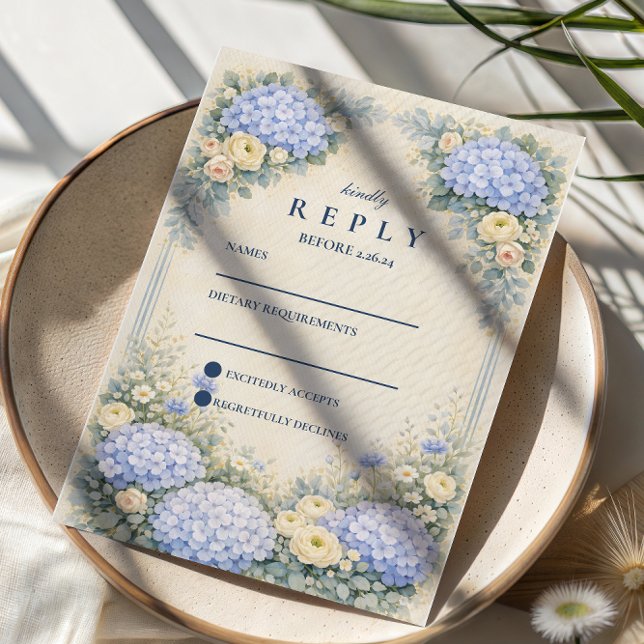 Dammblå Hortensia Trädgårdsbröllop OSA Kort (Skapare uppladdad)