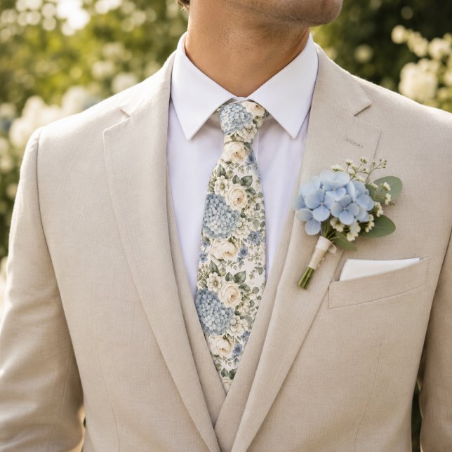 Dammblå Hydrangea Blommig Bröllop Slips (Skapare uppladdad)