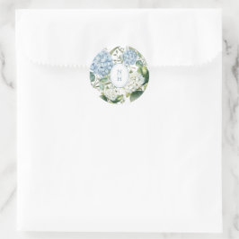 Dammblå Hydrangea Bröllopsmonogram Runt Klistermärke