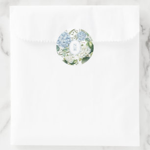 Dammblå Hydrangea Bröllopsmonogram Runt Klistermärke