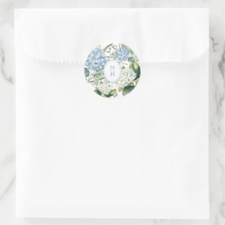 Dammblå Hydrangea Bröllopsmonogram Runt Klistermärke