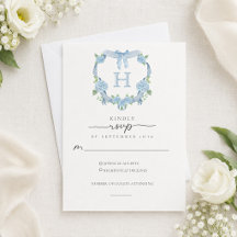 Dammblå Hydrangea Crest Monogram Bröllop