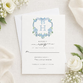 Dammblå Hydrangea Crest Monogram Bröllop OSA Kort