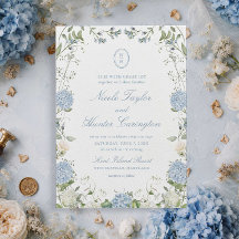 Dammblå Hydrangea Monogram Bröllopskrönika