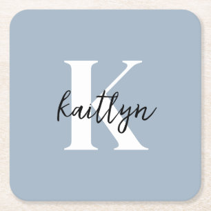 Dammblå Initialt Namn Monogram Underlägg Papper Kvadrat