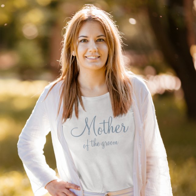Dammblå kalligrafi Mor till brudgummen T Shirt (Mother of the Groom Tee)