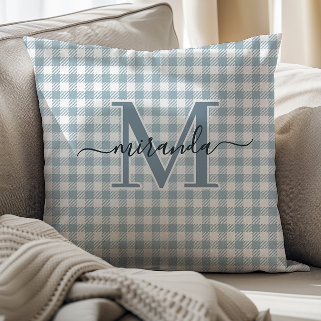 Dammblå Karoad Kuddthrow med Monogram Kudde (Skapare uppladdad)