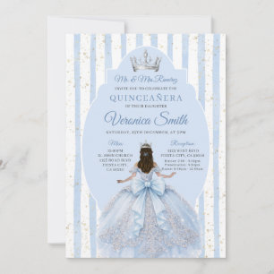 Dammblå klänning med rosett Quinceañera födelsedag Inbjudningar