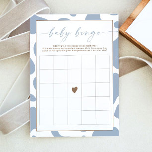 Dammblå ko print baby shower bingo spelkort inbjudningar