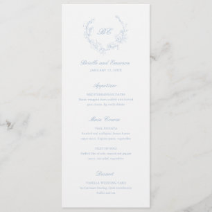 Dammblå kransmonogram elegant bröllop meny