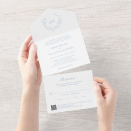 Dammblå kransmonogram QR-kod Elegant bröllop