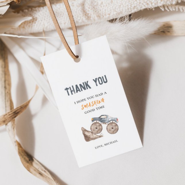 Dammblå lastbilars födelsedagspresenttagg presentetikett (Skapare uppladdad)