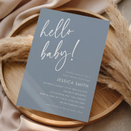 Dammblå Minimal Hej Bebis Baby Shower Inbjudningar