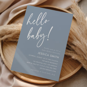 Dammblå Minimal Hej Bebis Baby Shower Inbjudningar