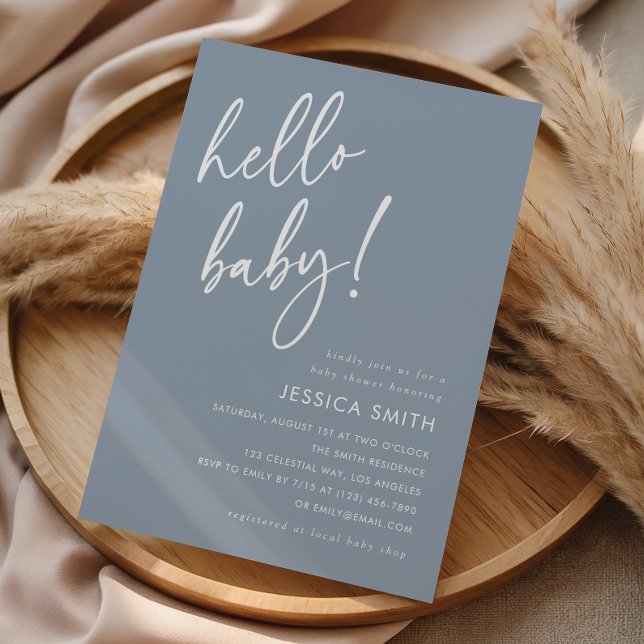 Dammblå Minimal Hej Bebis Baby Shower Inbjudningar (Skapare uppladdad)