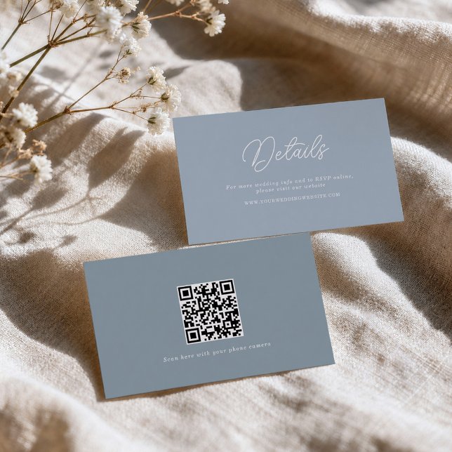 Dammblå Minimal QR-kod Bröllopsdetaljkort Tilläggskort (Skapare uppladdad)