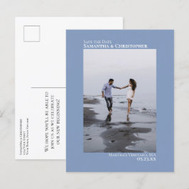 Dammblå minimalistisk bröllopsfotografi spara datu meddelande vykort