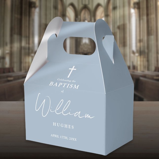 Dammblå minimalistisk dop Doppresent Presentaskar (Dusty Blue Minimalist Baptism Christening Favor Boxes)