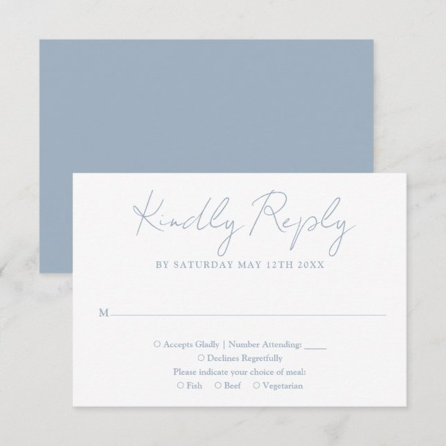 Dammblå minimalistisk elegant skrivstil bröllop OSA kort (Fram/baksida)