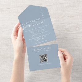 Dammblå minimalistisk monogram QR-kod bröllop