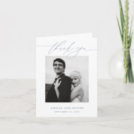 Dammblå minimalistisk script foto bröllop tack kort