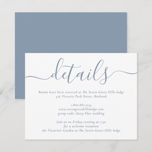 Dammblå Modern Script Bröllop Tilläggskort (Fram/baksida)