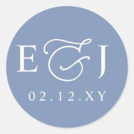 Dammblå Moderna Initialer Monogram Bröllop Runt Klistermärke