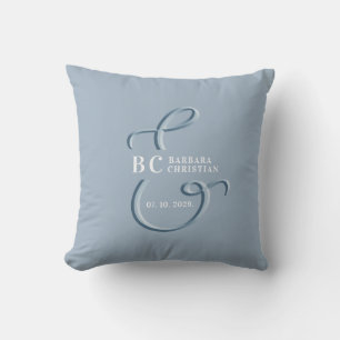 Dammblå monogram bröllop kudde