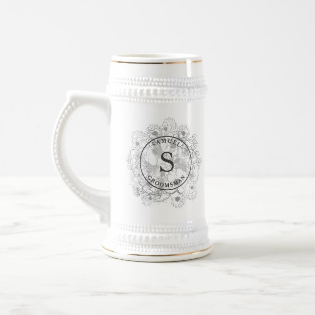 Dammblå monogram ölmugg för bröllopsgäster sejdel (Vänster)