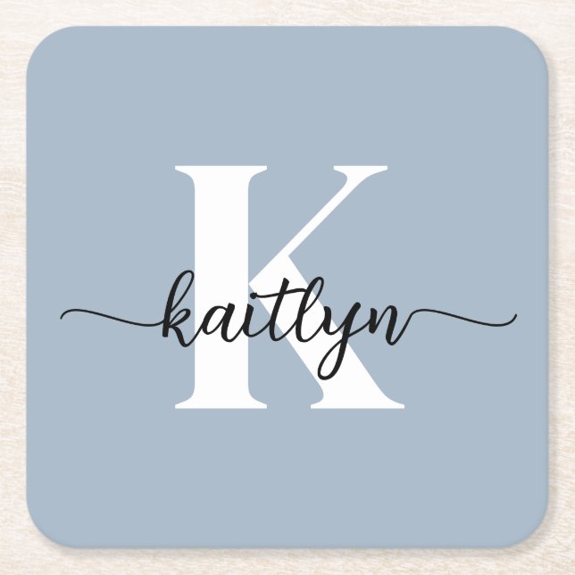 Dammblå monogram underlägg papper kvadrat (Framsidan)