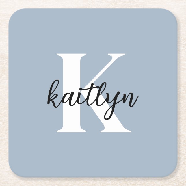 Dammblå monogram underlägg papper kvadrat (Framsidan)