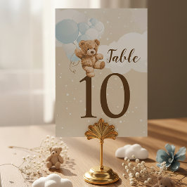Dammblå Nallebjörn Ballong Bebis Shower Bordsnummer
