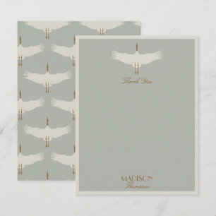 Dammblå Neutrala Fåglar Svanar Art Deco Monogram Tack Kort