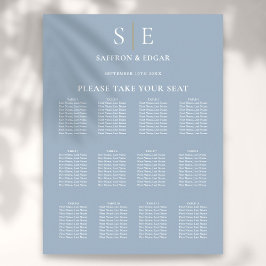 Dammblå och guldmonogram sittplatskarta för bröllo poster