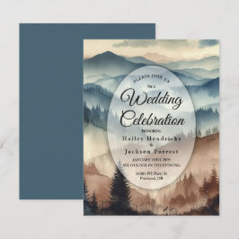 Dammblå och mokkabruna bergbröllop inbjudningar