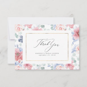 Dammblå och rosa blomstereleganta små tackkort tack kort