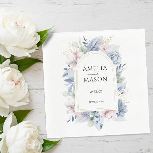 Dammblå och rosensky Blommig Båge Bröllop Pappersservett