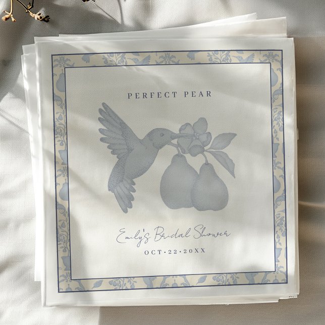 Dammblå Perfekta Päron Bröllop Brud Lunchnapkiner Pappersservett (Perfect Pear Bridal Shower Napkins)