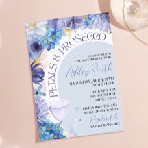 Dammblå Petal Prosecco Bröllopsfestinladning