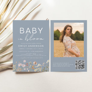 Dammblå QR-kod Vildblomma Baby i blomning Steg Flygblad