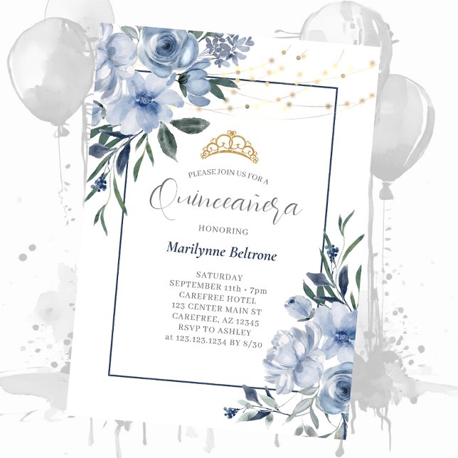 Dammblå Quinceañera-inbjudan Inbjudningar (Skapare uppladdad)