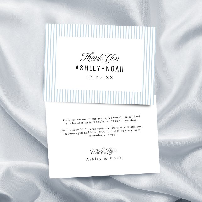 Dammblå randig elegans Klassisk bröllop Tack Kort (Dusty Blue Striped Elegance Classy Wedding Thank You Card)