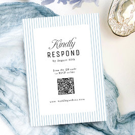 Dammblå randig elegans Klassisk QR-kod Bröllop OSA Kort