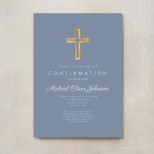 Dammblå religiöst träkors pojke konfirmation