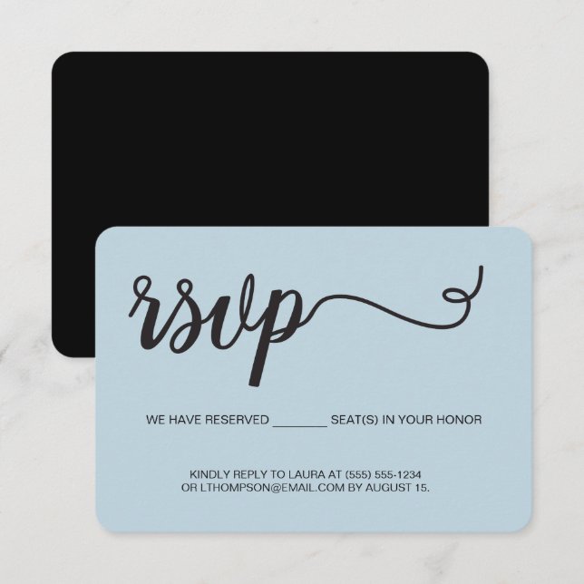 Dammblå Reserverad plats RSVP utan postsändning Tilläggskort (Fram/baksida)