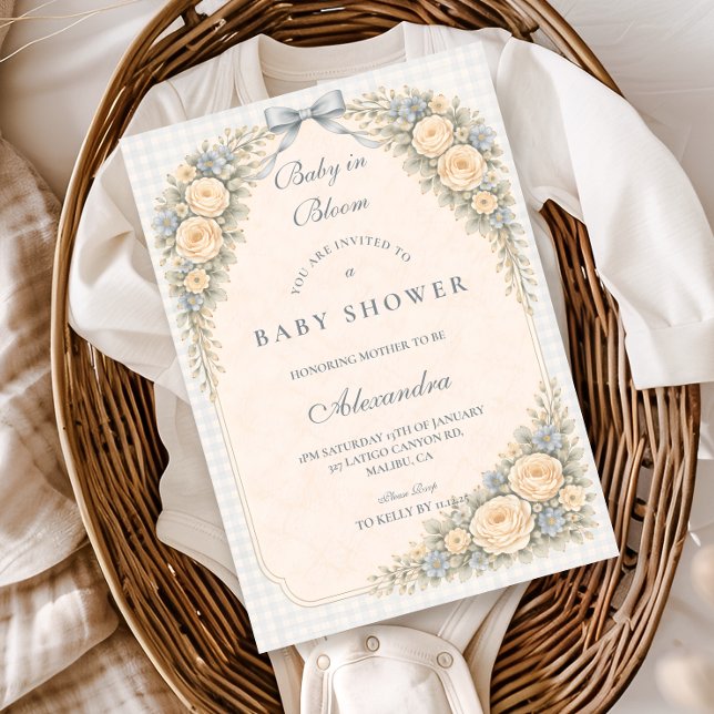 Dammblå rosenbåge baby shower inbjudningar (Skapare uppladdad)