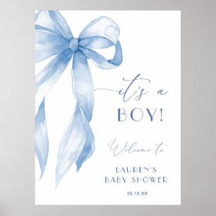 Dammblå rosett It's A Boy Baby Shower välkomstskyl Poster