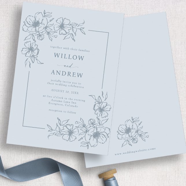 Dammblå Rustik Bröllop Inbjudningar (Dusty Blue Rustic Wedding Invitation
)